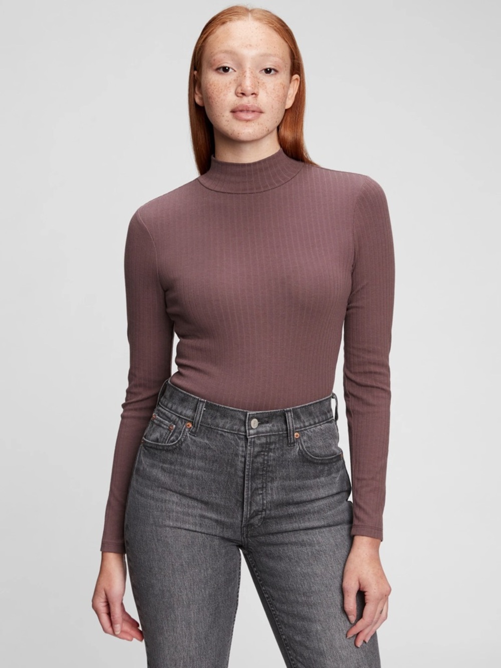 GAP Ribbed Mock Neck Long Sleeve Bodysuit Vintage Plum Purple NWOT